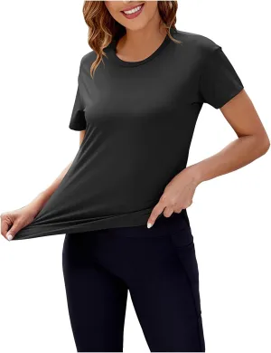 Womens Workout Tops Short Sleeve Slim Fitted Tees Athletic Shirts Yoga Gym Crewneck Quick Dry Tshirts