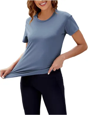 Womens Workout Tops Short Sleeve Slim Fitted Tees Athletic Shirts Yoga Gym Crewneck Quick Dry Tshirts