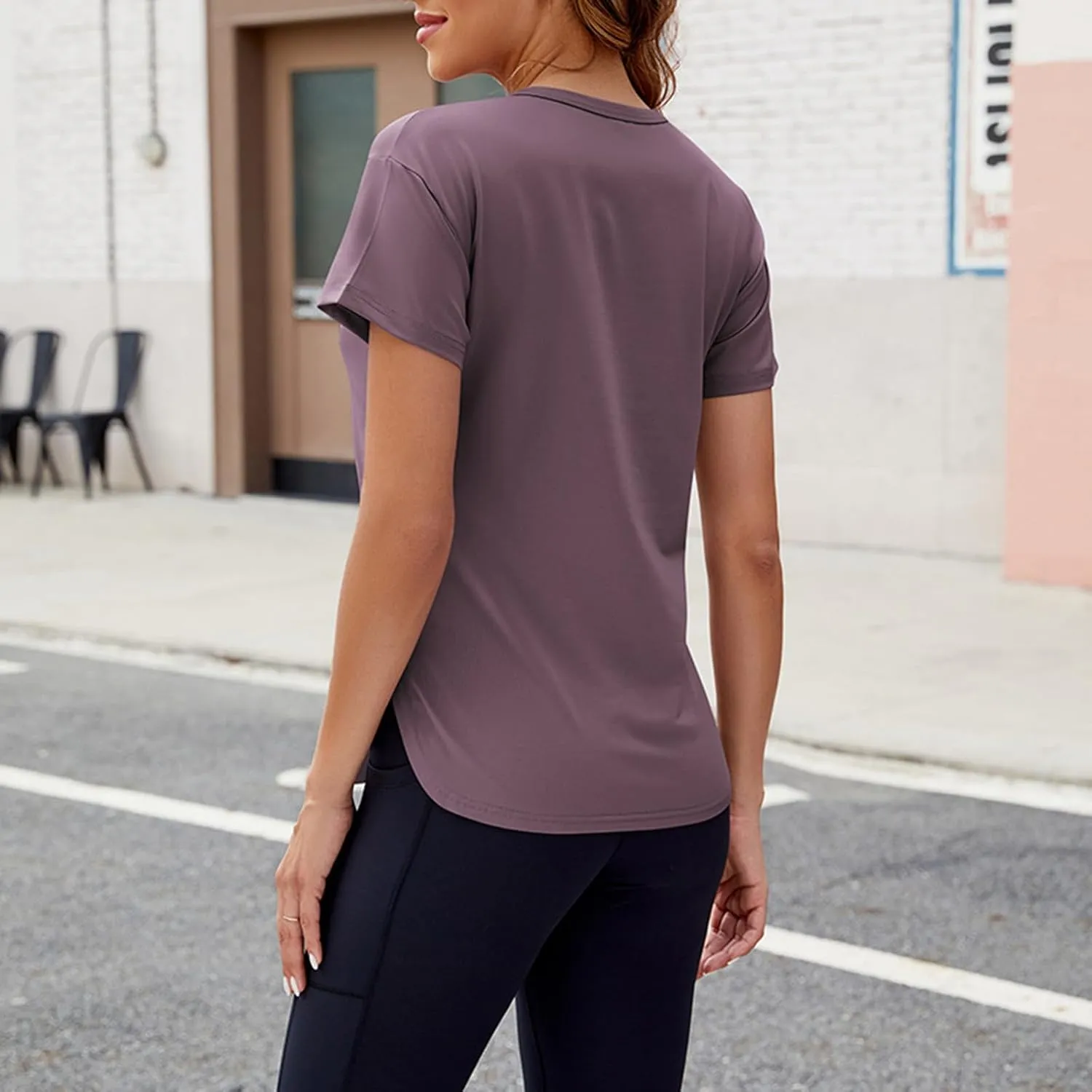 Womens Workout Tops Short Sleeve Slim Fitted Tees Athletic Shirts Yoga Gym Crewneck Quick Dry Tshirts