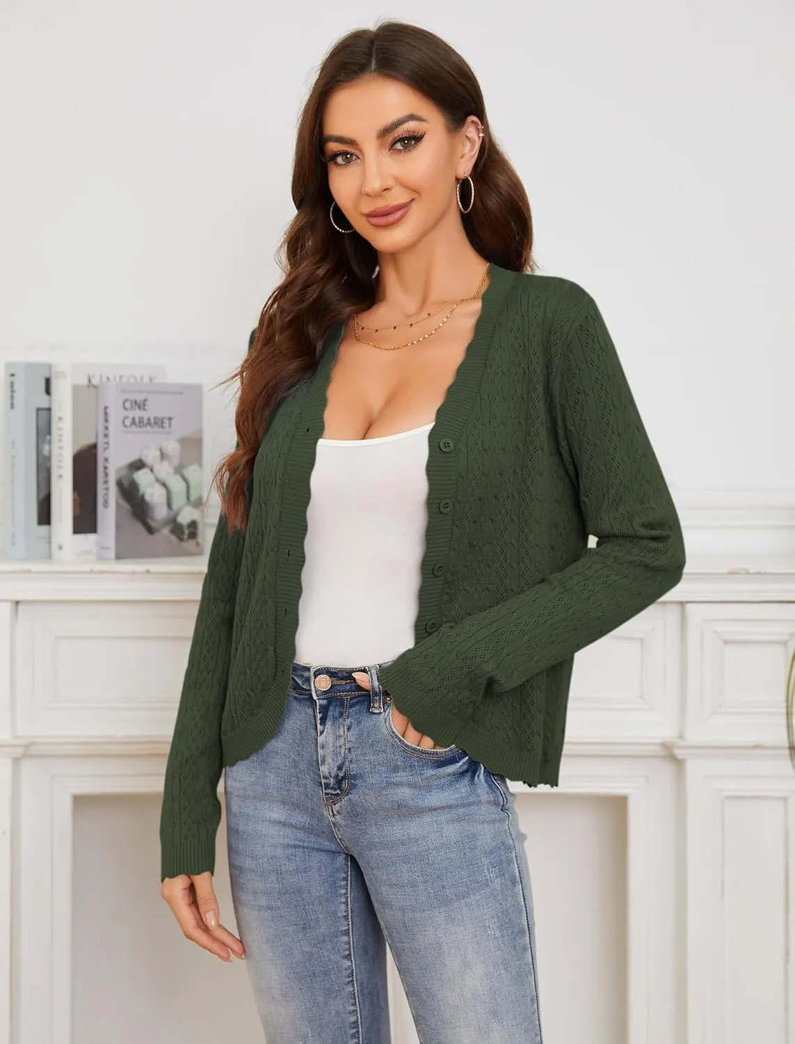 Yekaty Womens Lightweight Button Down Cropped Cardigan Sweater Summer Crochet Tops Shrug for Dresses