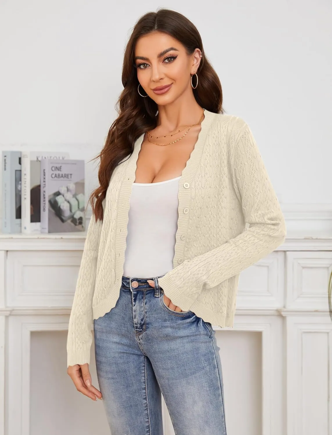 Yekaty Womens Lightweight Button Down Cropped Cardigan Sweater Summer Crochet Tops Shrug for Dresses