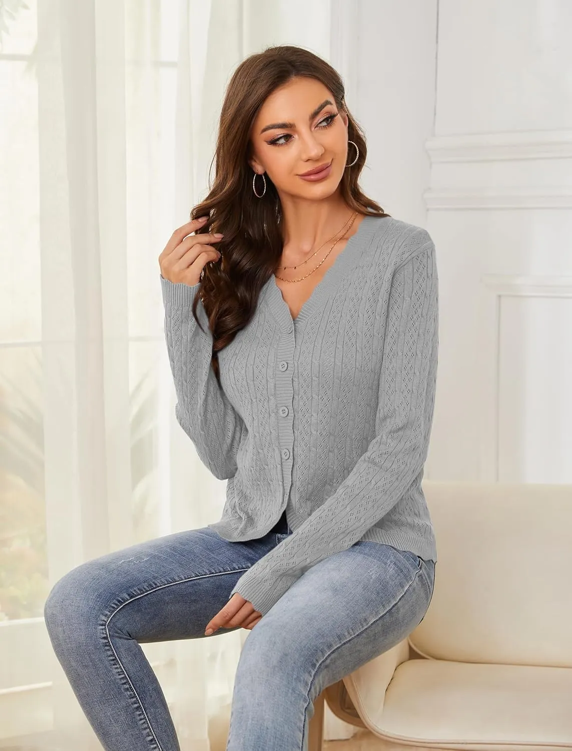 Yekaty Womens Lightweight Button Down Cropped Cardigan Sweater Summer Crochet Tops Shrug for Dresses