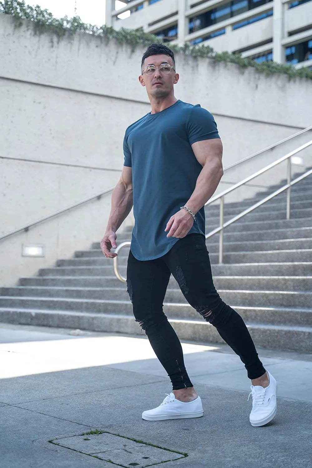 YoungLA Mens Designer Fitted T-Shirts Long Drop Cut Tee Workout Gym 402
