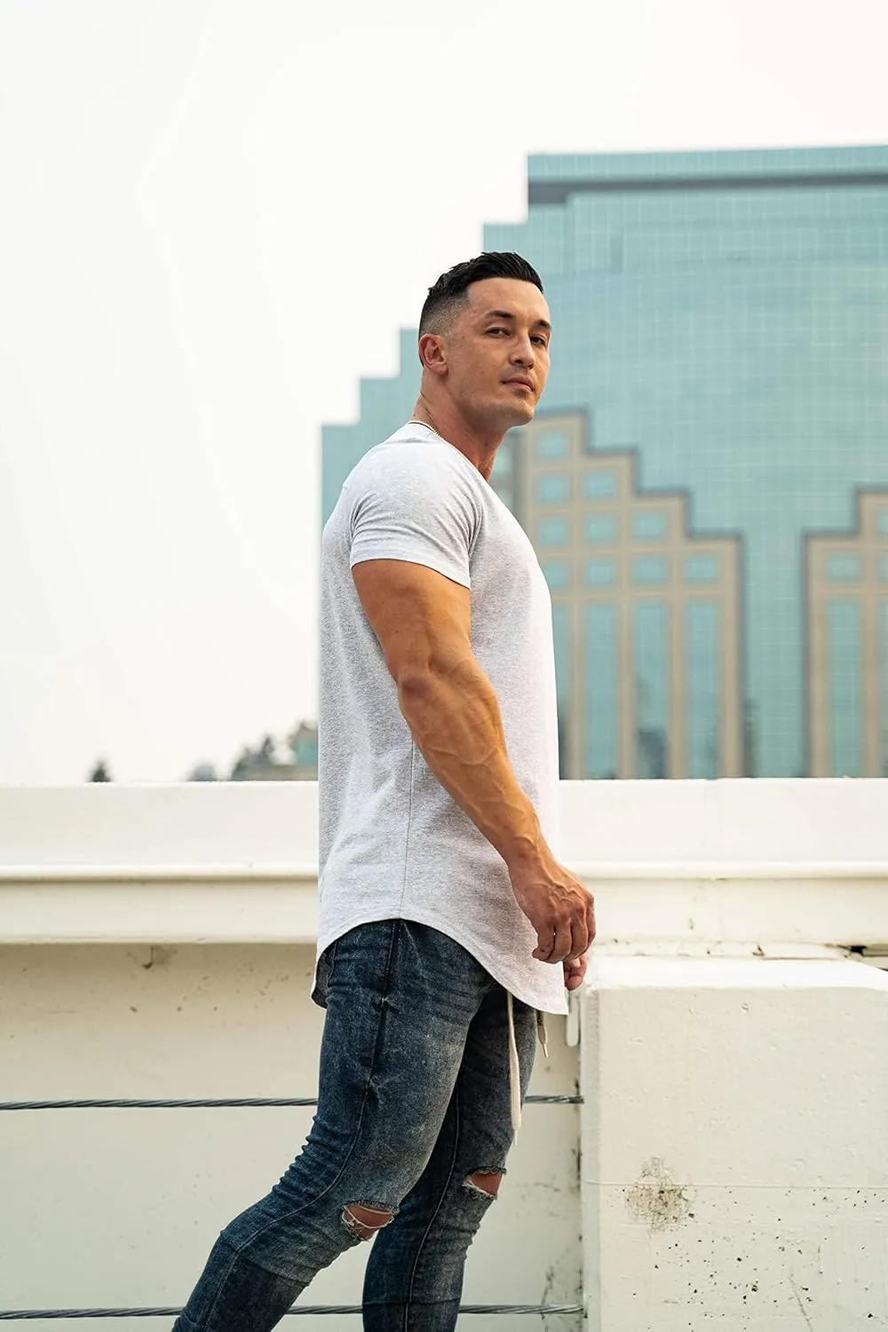 YoungLA Mens Designer Fitted T-Shirts Long Drop Cut Tee Workout Gym 402