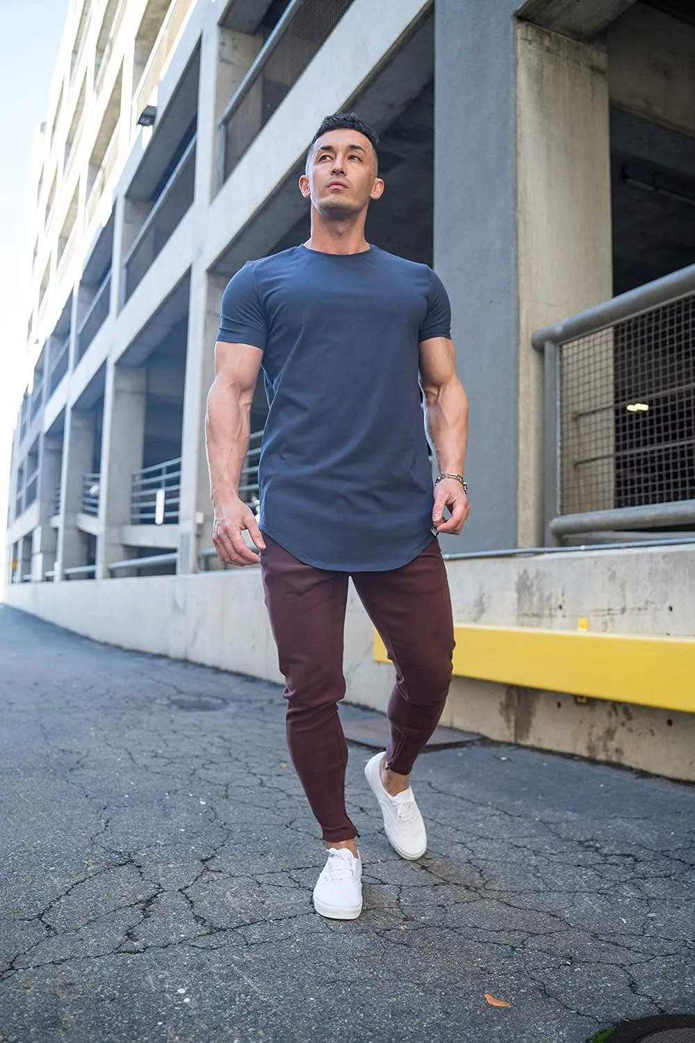 YoungLA Mens Designer Fitted T-Shirts Long Drop Cut Tee Workout Gym 402