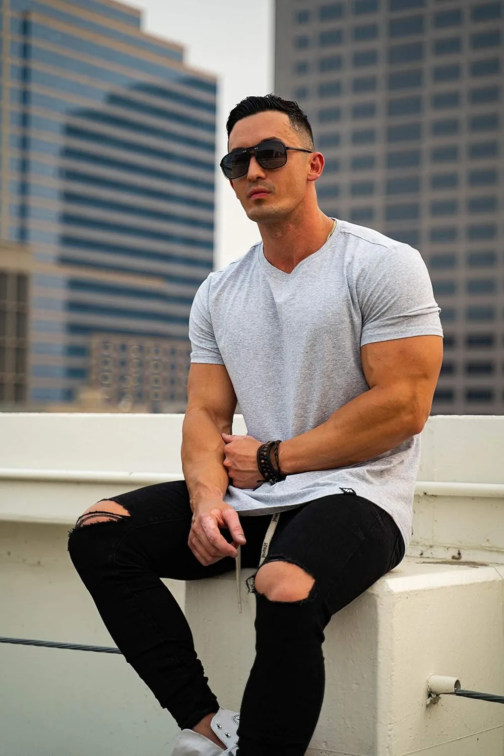 YoungLA Mens Designer Fitted T-Shirts Long Drop Cut Tee Workout Gym 402