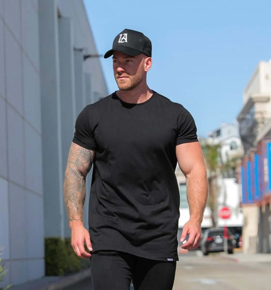 YoungLA Mens Minimalist Fitted T-Shirts | Long Drop Cut Tee | Workout Gym 411