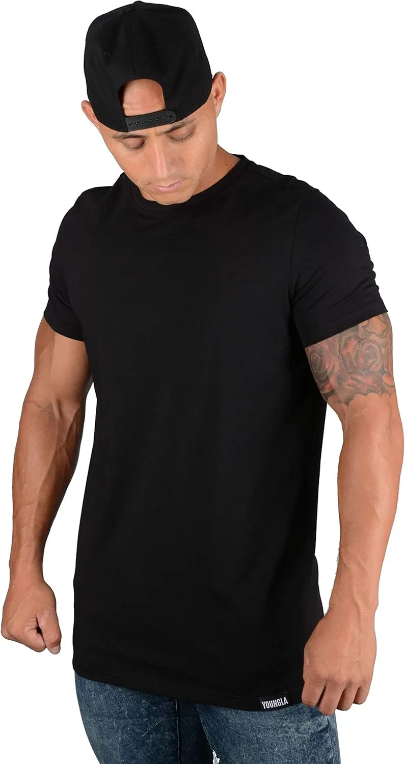 YoungLA Mens Minimalist Fitted T-Shirts | Long Drop Cut Tee | Workout Gym 411