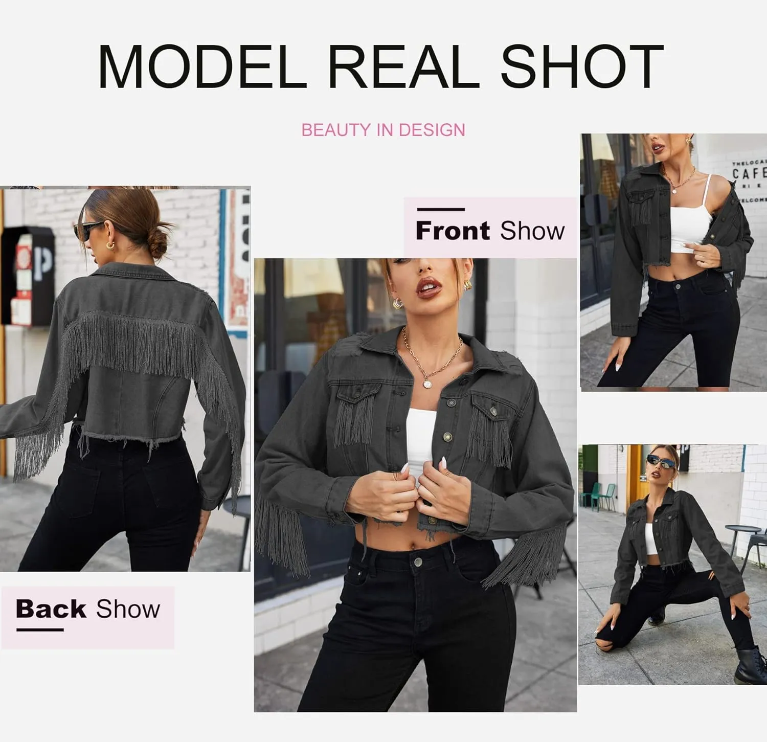 Zeagoo Women Denim Jacket Casual Long Sleeve Distressed Ripped Cropped Coat Fringe Jean Jacket XS-XXL